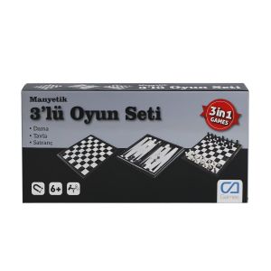 120 CAOYN-10002 Manyetik 3\'lü Oyun Seti (Tavla,Dama,Satranç)