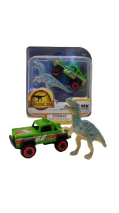 Die Cast Metal Yeşil Pikap ve Gri Dinozor