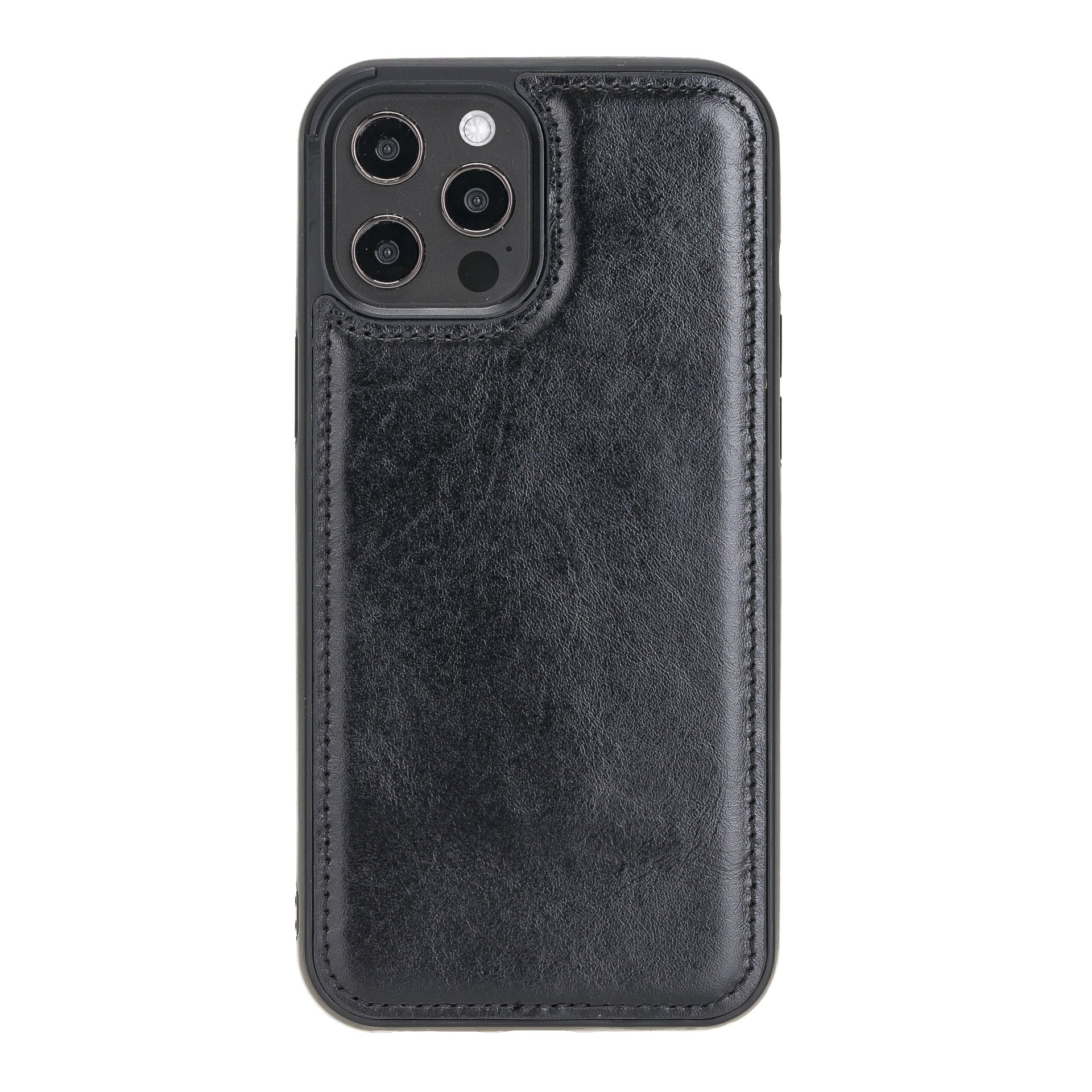 Apple iPhone 12 Pro Max Uyumlu Deri Arka Kapak RST1 Siyah