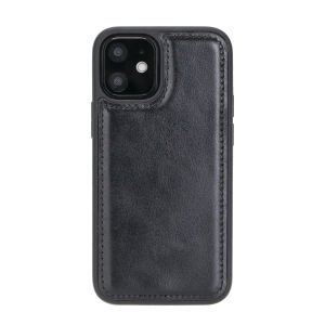 Apple iPhone 12 mini Uyumlu Deri Arka Kapak RST1 Siyah