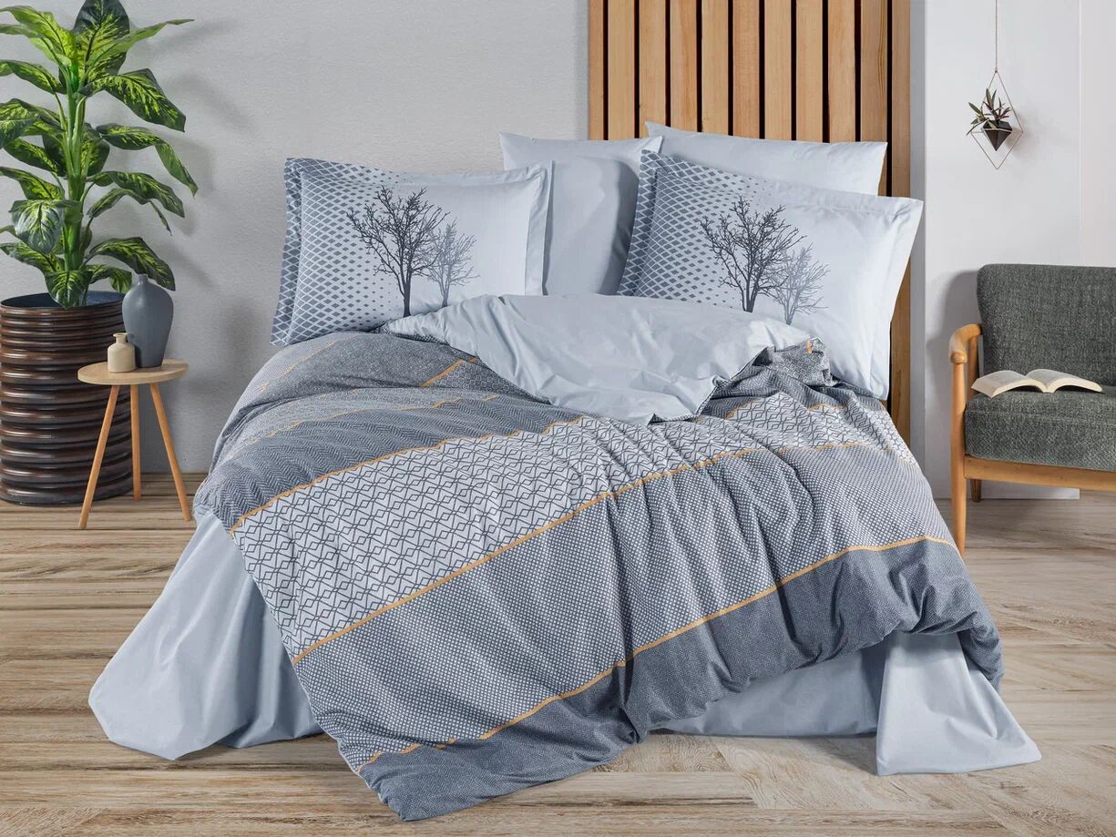 Hobby Çift Kişilik Poplin Nevresim Tanya İndigo