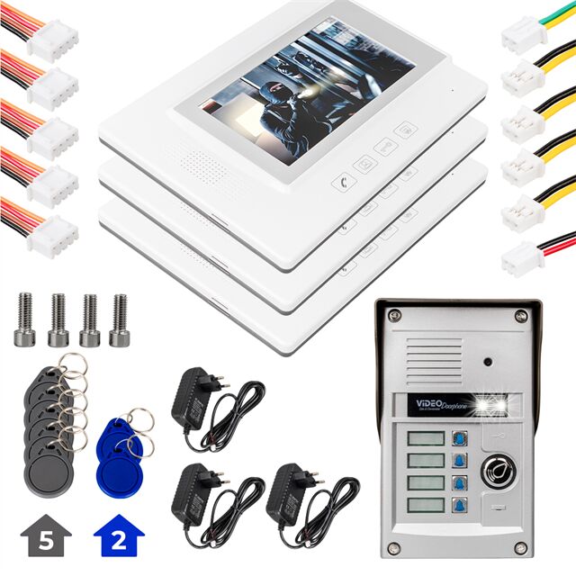 PowerMaster 37T4 3 Daire 7'' NFC Destekli Görüntülü Diafon Kapı Zili Interkom Akıllı Ev Güvenliği Sistemi