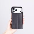 Apple iPhone 17 Pro için, Hakiki Deri, El Yapımı, Cüzdanlı Slim Kılıf, Mag safe ile uyumlu, İç Yüzeyi Kadife, Siyah