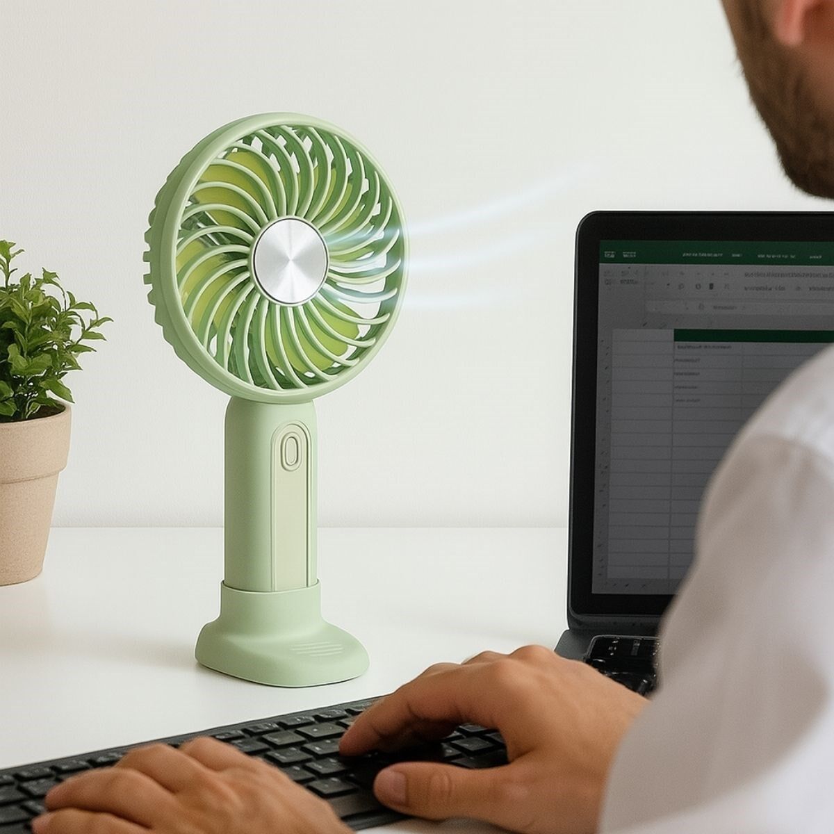 Yumurcak Shop® Masa Üstü Standlı USB ile Şarj Olabilen 3 Ayarlı Fan Modlu Çanta Tipi El Fanı