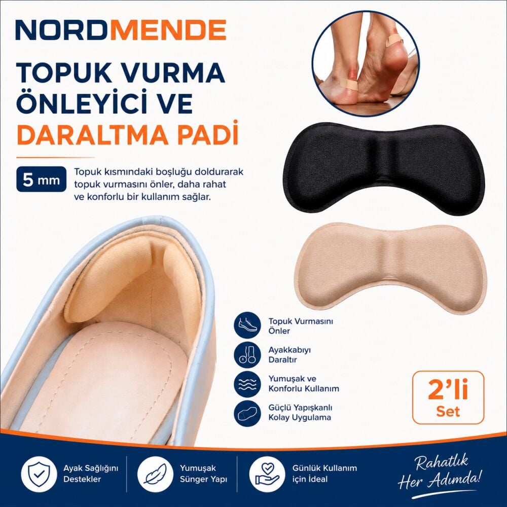 NORDMENDE 5 mm Topuk Vurma Önleyici Ayakkabı Daraltma Pedi 2'li Set