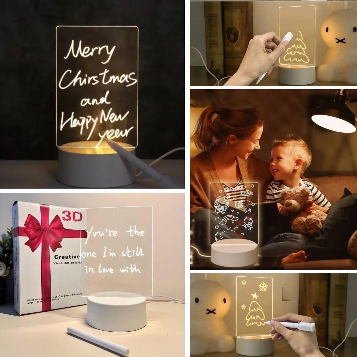 USB Kablolu Işıklı Kendiliğinden Beyaz Kalemli-Silgili Kreatif 3D Görselleştirme LED Lambası