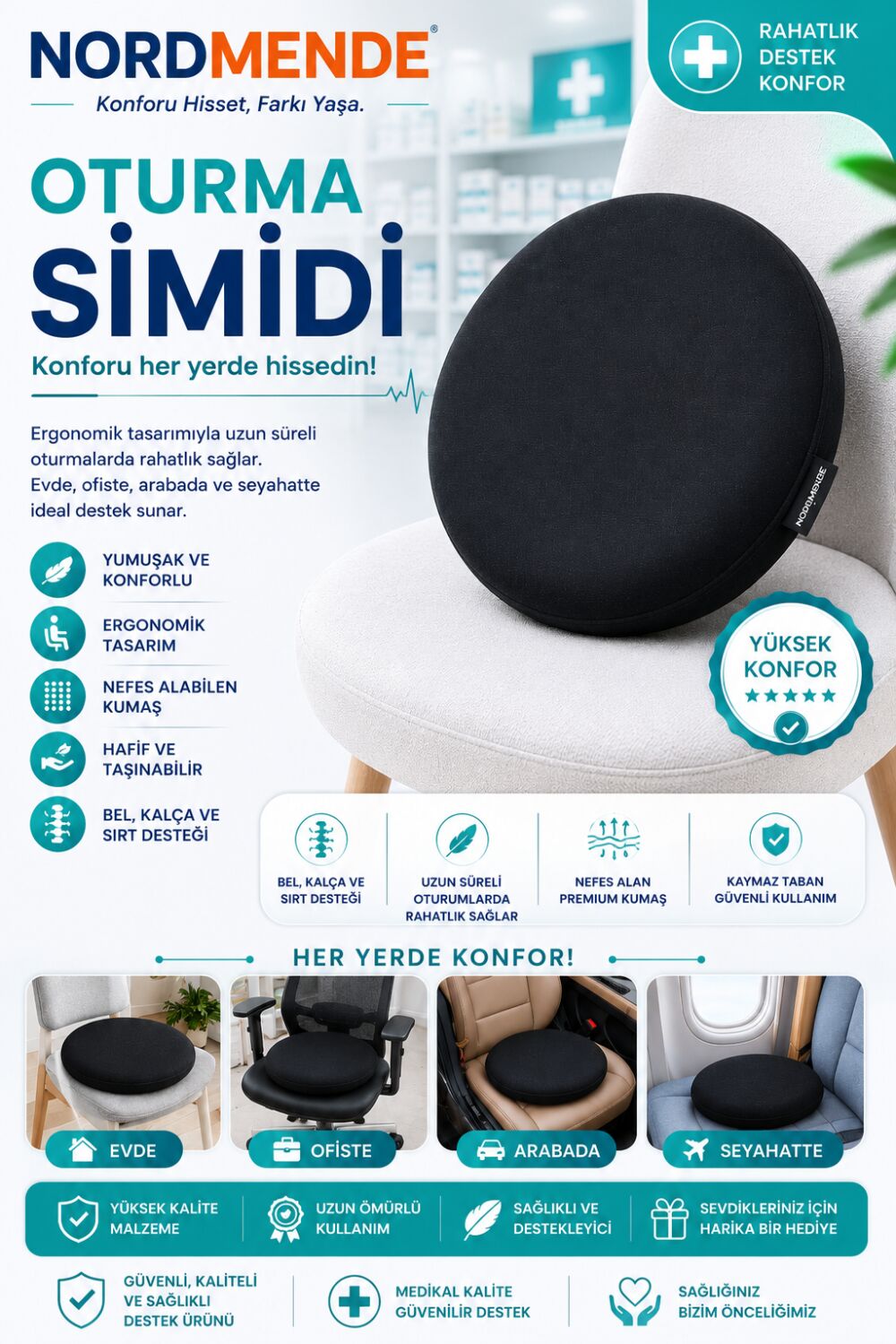 Ortopedik Oturma Simidi Koltuk Minderi – Kuyruk Sokumu Destekli Yuvarlak Oturma Yastığı