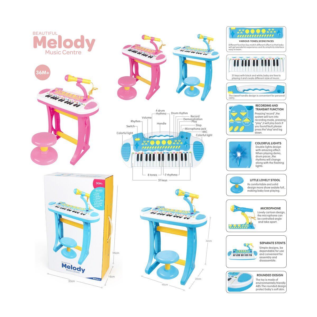 BAO-3132C Mini Piano 24 Tuşlu Mp3 ve Mikrofon