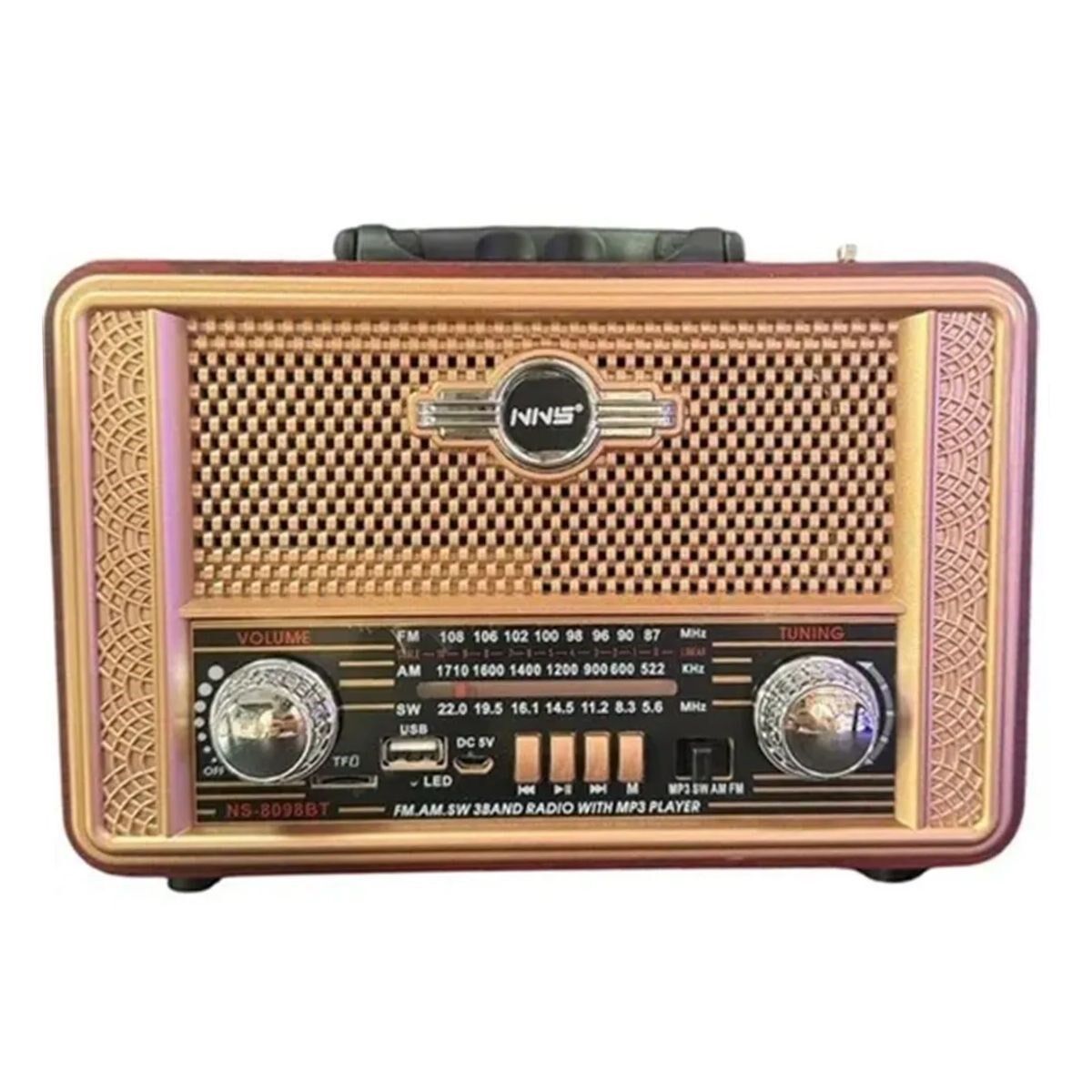 Yumurcak Shop® Retro, Nostaljik, Ahşap Tasarım Bluetooth Hoparlörlü, Şarjlı, Taşınabilir Otantik Tasarımlı FM/AM Destekli Radyo NS8098