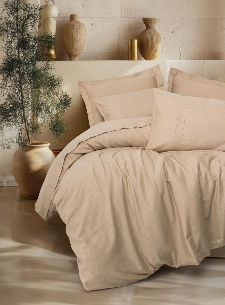 Cotton Box Çift Kişilik Jakarlı Saten Nevresim Takımı Florita Bej