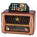 Yumurcak Shop® Büyük Boy Telefon Tutma Saplı Retro Ahşap Tasarım Bluetooth Hoparlörlü Radyo – FM/AM Destekli, Şarjlı ve Taşınabilir Radyo NS-8077