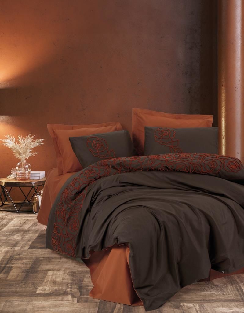 Cotton Box Brode Ranforce Çift Kişilik Nevresim Takımı Rosen Kiremit