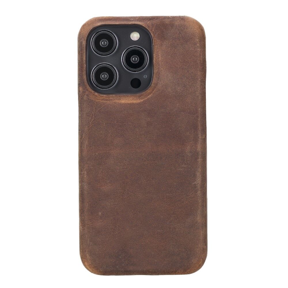 Apple iPhone 14 Pro Uyumlu Deri Arka Kapak UJ G2 Kahve