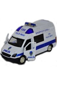 Çek Bırak Metal Sesli Ve Işıklı Polis Minibüsü