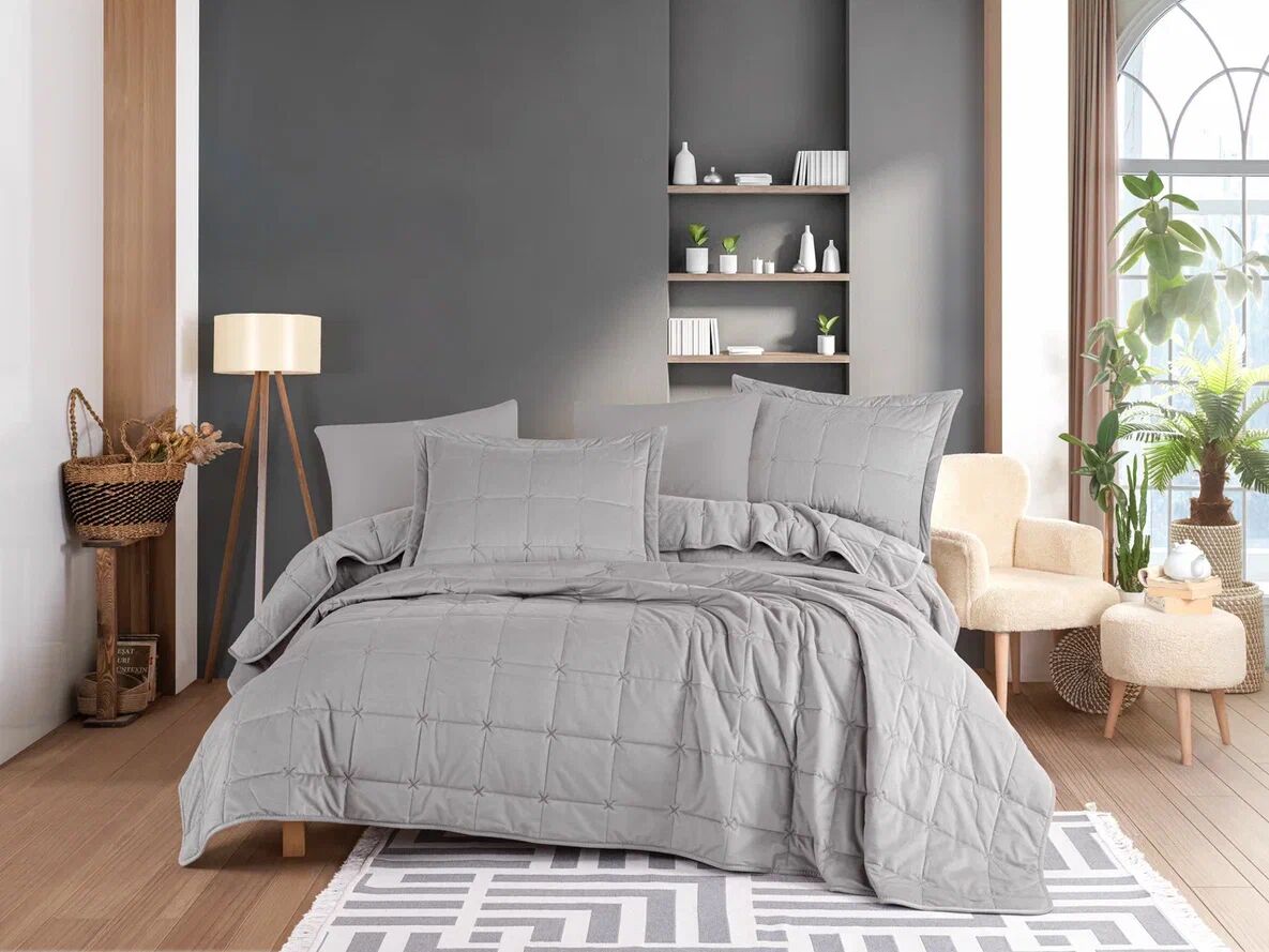 Hobby Crystal Yatak Örtüsü Antrasit Taş