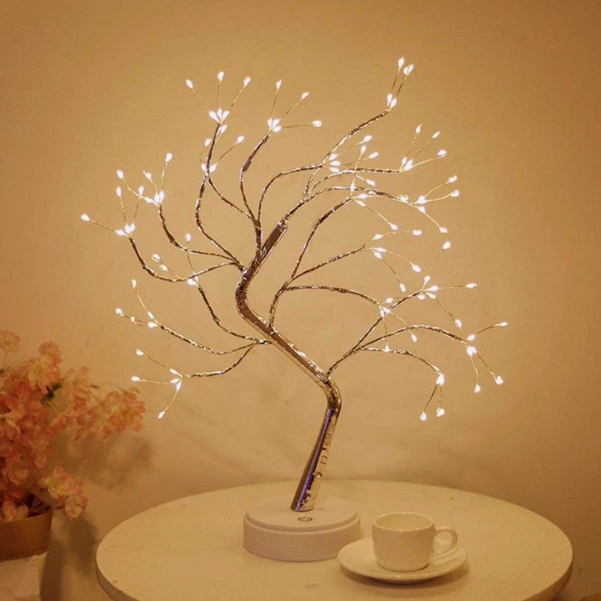 Masaüstü Peri Ağaç LED Lamba – Gün Işığı Rengi, 3 Kademeli Işık Ayarlı, Şarjlı Dekoratif Ortam Aydınlatması