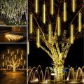 10'lu 45 cm Plastik Meteor LED USB 2M Kablo Sarı Renk Ağaç Işığı – Renk Değiştiren Asmalı Dekoratif Bahçe ve Dış Mekan Aydınlatması