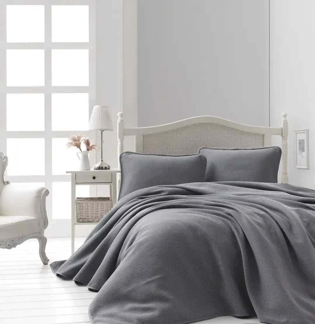 Şaheser Home Collection Jakarlı Yatak Örtüsü Seti Liv Gri