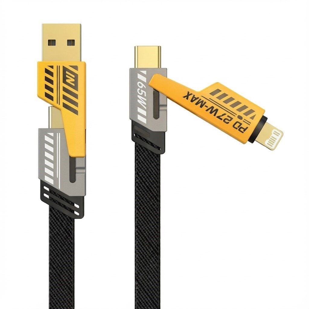 4in1 65W Hızlı Şarj Kablosu – Type-C to USB-A + Type-C to Lightning, 27W PD Destekli Çoklu Şarj Kablo