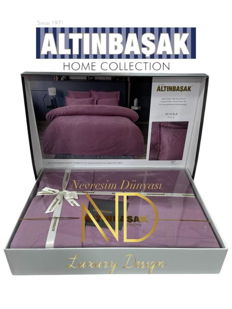 Altınbaşak Jakarlı Saten Çift Kişilik Nevresim Takımı Minna Puce