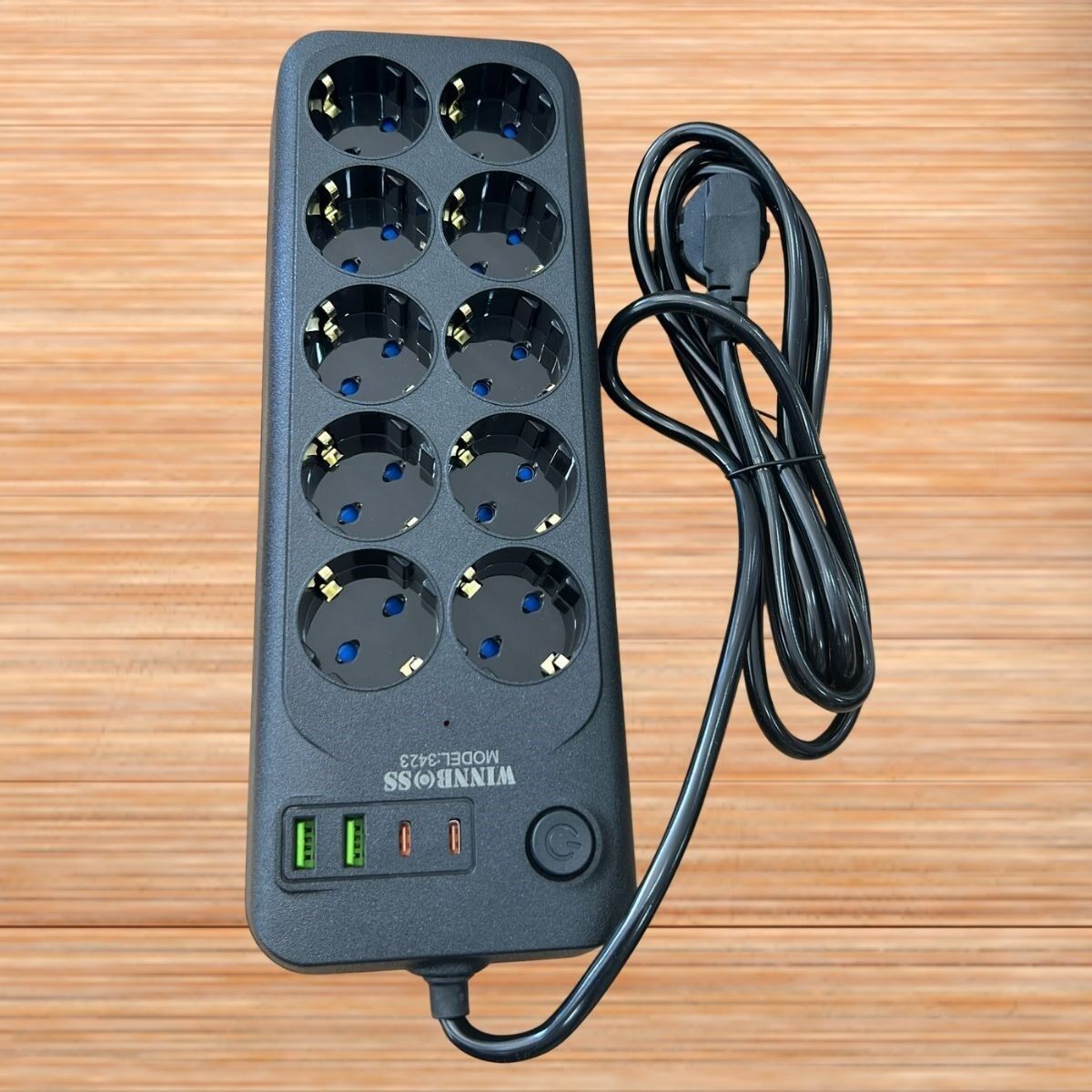 Akım Korumalı Termal Uzatma Kablosu – 10 Priz, 2 USB ve 2 Type-C Girişli, Güçlü Çoklu Priz