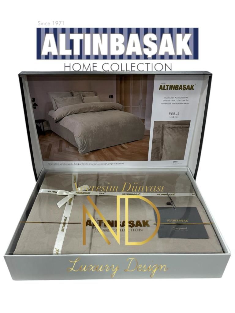 Altınbaşak Jakarlı Saten Çift Kişilik Nevresim Takımı Perle Sabre