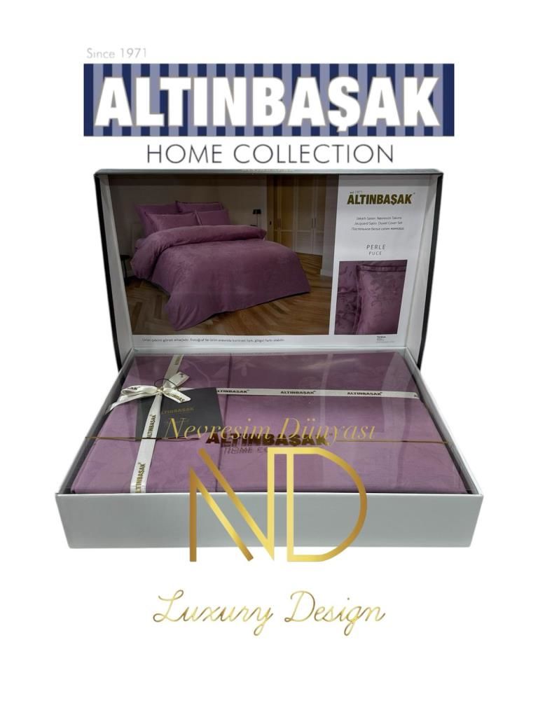 Altınbaşak Jakarlı Saten Çift Kişilik Nevresim Takımı Perle Puce