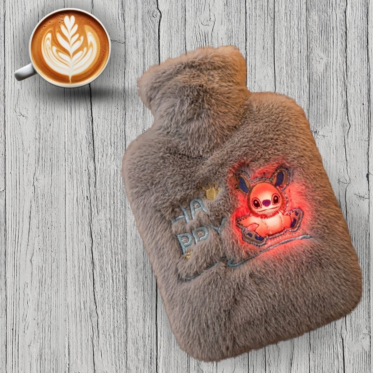 Mutlu Robot Hayvan Figürlü Gri Peluş Sıcak Su Torbası 1 Lt – Yumuşak Kılıf, Uzun Süre Sıcak Tutan Termal Su Torbası