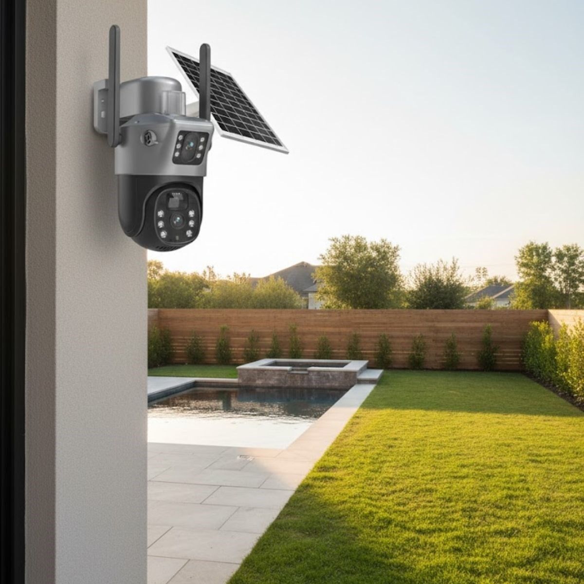 Güneş Panelli Akıllı Güvenlik Kamerası 360° PTZ Hareketli,Kablosuz WiFi,Çift Anten ve Kameralı,Gece Görüşlü,Hareket Algılamalı,Solar Kamera