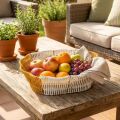 Oval Çift Renkli Plastik Rattan Ekmek ve Meyve Sepeti - Çok Amaçlı Banyo ve Mutfak Düzenleyici - Yıkanabilir Dekoratif Tezgâh Üstü Organizer