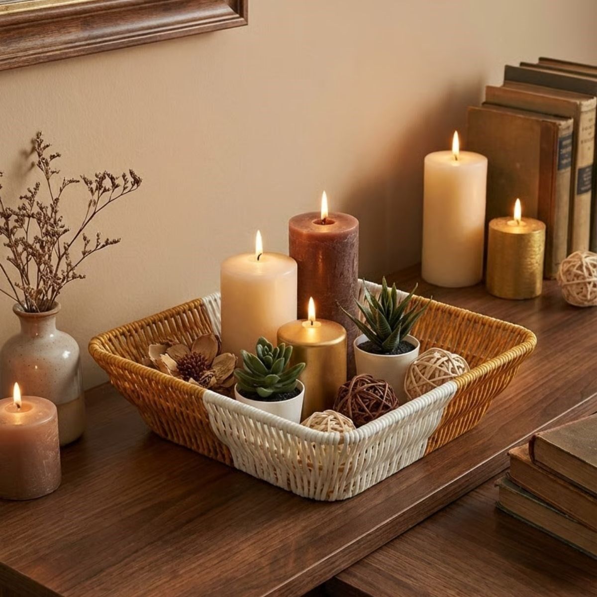 Kare Çift Renkli Plastik Rattan Ekmek ve Meyve Sepeti - Çok Amaçlı Banyo ve Mutfak Düzenleyici - Yıkanabilir Tezgâh Üstü Organizer