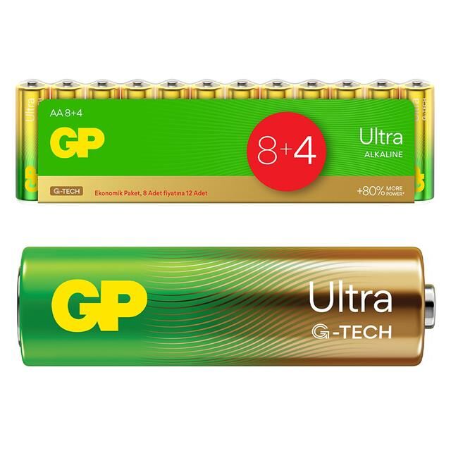 GP G-Tech 8+4 12li Paket AA Alkalin Kalem Pil (8 Adet Fiyatına 12 Adet Pil)