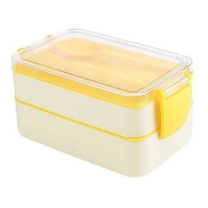 2 Bölmeli Çok Amaçlı 900 ml Kapasiteli Çatal Kaşıklı Dayanıklı Beslenme Kabı Yiyecek Kutusu - 1 Adet Stokta Olan Gönderilir