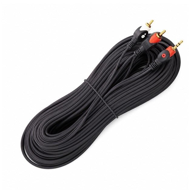 Powermaster PM-1841 Siyah 2 Rca Erkek + 3.5 Mm Stereo Erkek Gold Uç 10 Metre Ses Kablosu