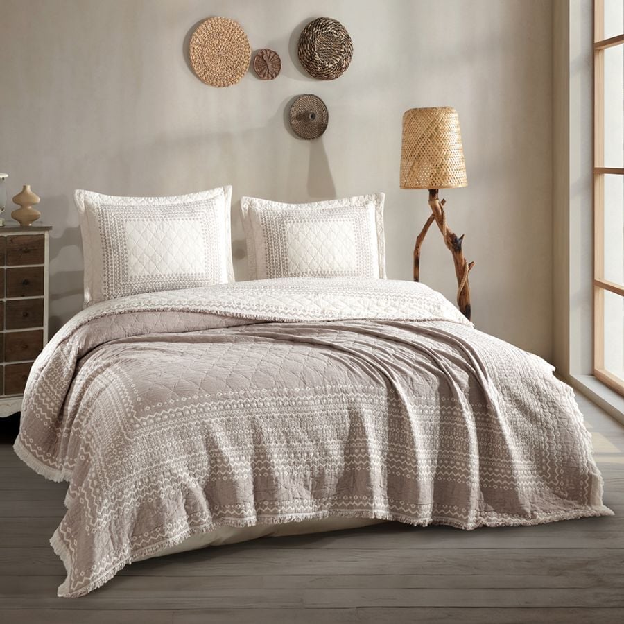 Clasy Çift Kişilik Müslin Yatak Örtüsü Nomada V2 Kahve