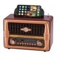 Yumurcak Shop® Büyük Boy Telefon Tutma Aparatlı Retro Ahşap Tasarım Bluetooth Hoparlörlü Radyo – FM/AM Destekli, Şarjlı ve Taşınabilir Radyo NS-8079