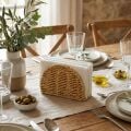 Yumurcak Shop® Dekoratif Plastik Rattan Yarım Yuvarlak Peçetelik–Doğal Hasır Dokulu Masaüstü Peçete Standı