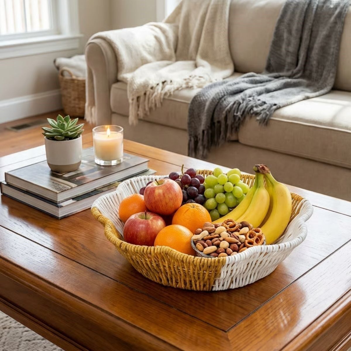 Yumurcak Shop® Çiçek Model Çift Renkli Plastik Rattan Ekmek ve Meyve Sepeti - Çok Amaçlı Banyo ve Mutfak Düzenleyici - Yıkanabilir Organizer