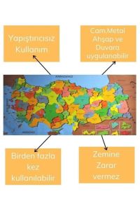 Renkli Türkiye Haritası Manyetik Yapıştırıcı Gerektirmeyen Duvar Stickerı 118 CM * 56 CM