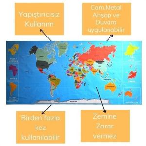 Renkli Atlas Dünya Haritası Manyetik Yapıştırıcı Gerektirmeyen Duvar Stickerı 118 CM * 56 CM