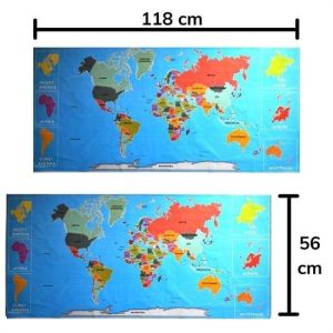 Renkli Atlas Dünya Haritası Manyetik Yapıştırıcı Gerektirmeyen Duvar Stickerı 118 CM * 56 CM