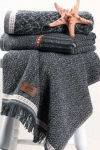Cotton Box 3'lü Jakarlı Havlu Seti Denim Antrasit 50x90