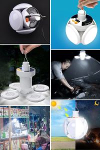 5 Led\'li 3 Farklı Işık Modlu Açılıp Kapanabilir Led Kanatlı Güneş Enerjili Solar Aydınlatma Asılabilir Kamp Feneri
