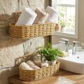 Yumurcak Shop® 2’li Duvar Askılı Plastik Rattan Organizer – Oval Hasır Görünümlü Mutfak Raf Sepeti, Banyo ve Ev İçi Düzenleme Ünitesi