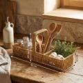 Yumurcak Shop® 3 Bölmeli Plastik Rattan Düzenleyici–Saplı Masaüstü Organizer, Mutfak Kaşık Çatal Sepeti, Banyo & Ofis Çok Amaçlı Sunum Standı