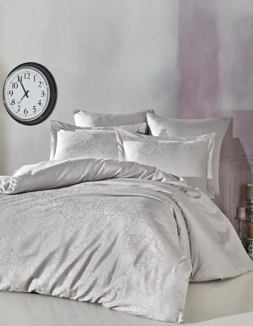 Şaheser Home Collection Jakarlı Saten Çift Kişilik Nevresim Takımı Lucio A.Gri