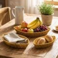 Yumurcak Shop® 3’lü Kayık Formlu Plastik Rattan Sepet Seti–Hasır Görünümlü Ekmek, Meyve ve Sunum Sepetleri, Çok Amaçlı Masaüstü Organizer