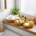 Yumurcak Shop® 3’lü Kayık Formlu Plastik Rattan Sepet Seti–Hasır Görünümlü Ekmek, Meyve ve Sunum Sepetleri, Çok Amaçlı Masaüstü Organizer