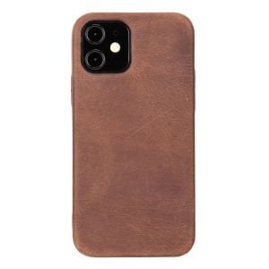 Apple iPhone 12 Uyumlu Deri Arka Kapak ROCK G2 Kahve