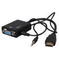 Powermaster PM-32015 Siyah 3.5mm Ses Destekli HDMI to VGA+Audio Dönüştürücü Adaptör